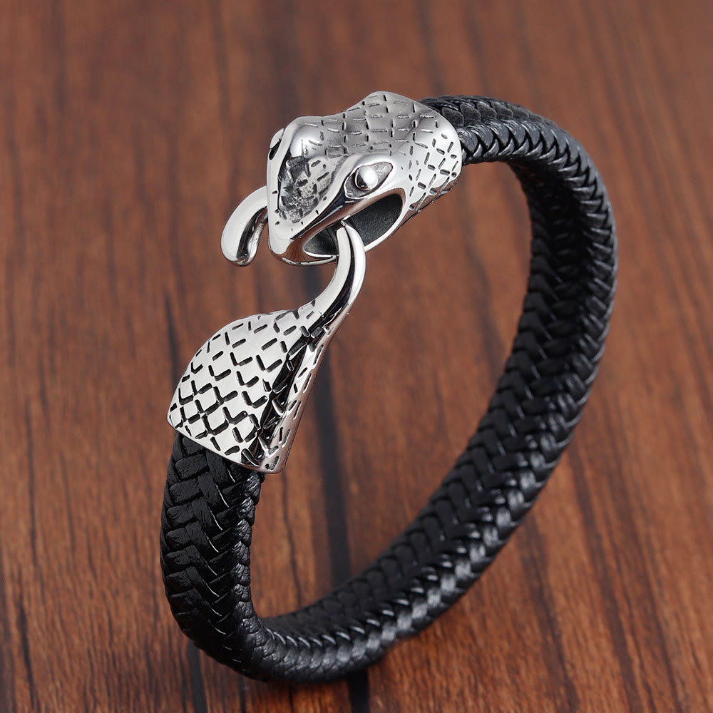 WorldNorse Snake Head Leather Bracelet