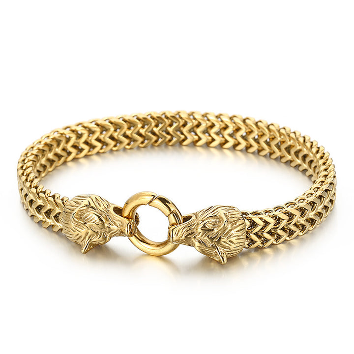 WorldNorse Wolf Head Viking Titanium Steel Strengthen Bracelet - 19cm - Gold - image 22