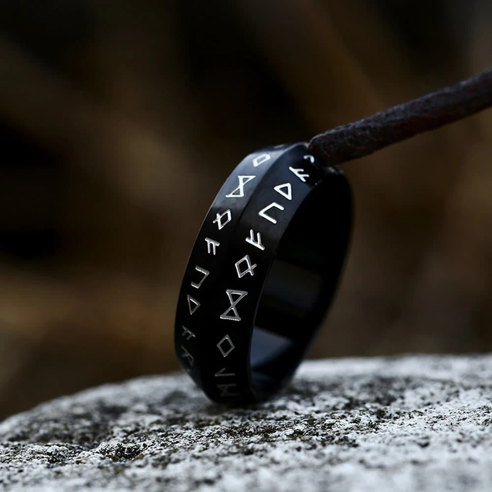 FREE Today: "War God" - Retro Futhark Runes 8mm Stainless Steel Ring