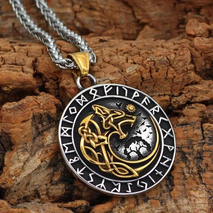 WorldNorse Wolf Head Rune Viking Fenrir Necklace