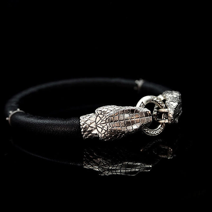 WorldNorse 925 Sterling Silver Viking Animals Leather Bracelet