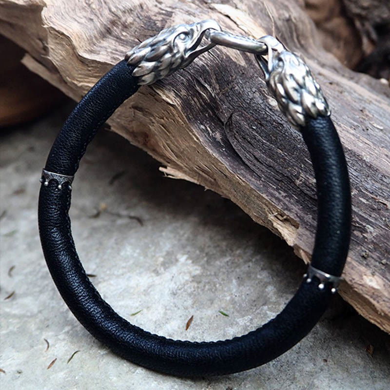 WorldNorse 925 Sterling Silver Viking Animals Leather Bracelet