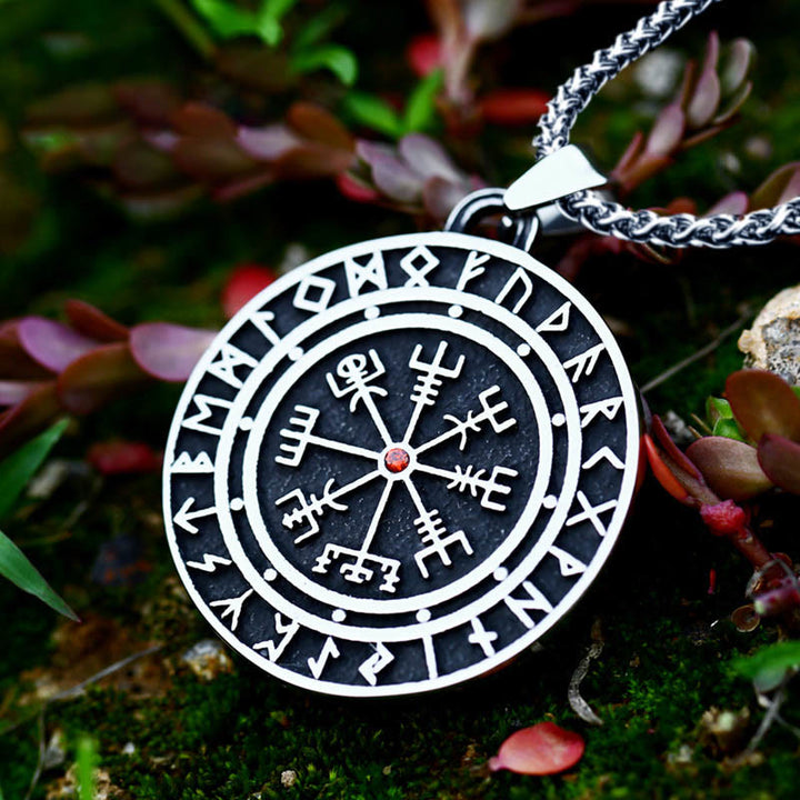 WorldNorse Vegvisir Red Zicron Compass Necklace