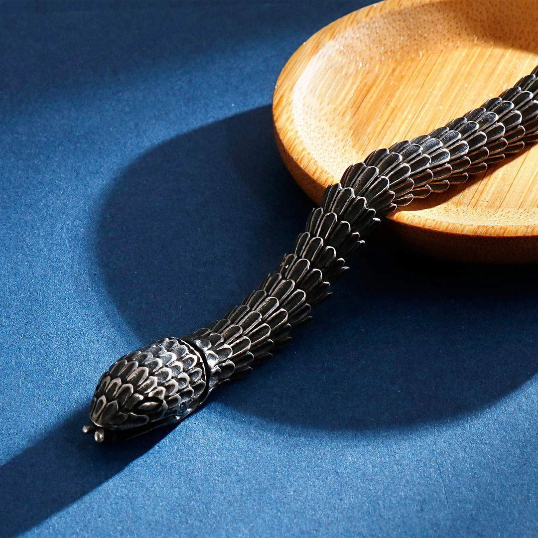 WorldNorse Retro Black Snake Scale Bangle Bracelet
