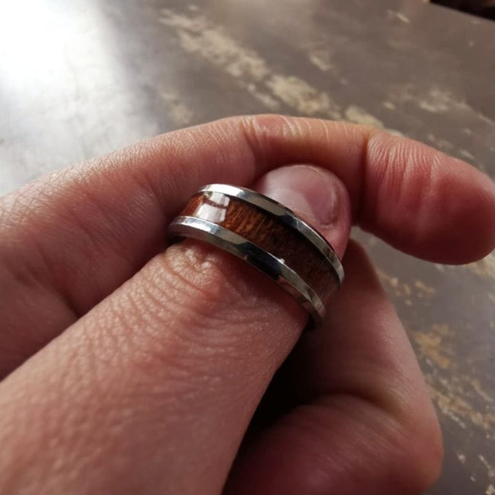 FREE Today: Stainless Steel Yggdrasil And Wood Inlay Ring