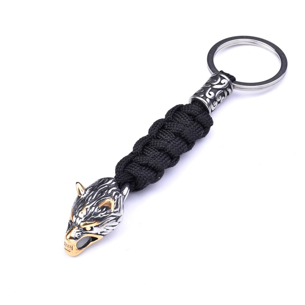 WorldNorse Stainless Steel Wolf Head Paracord Keychain