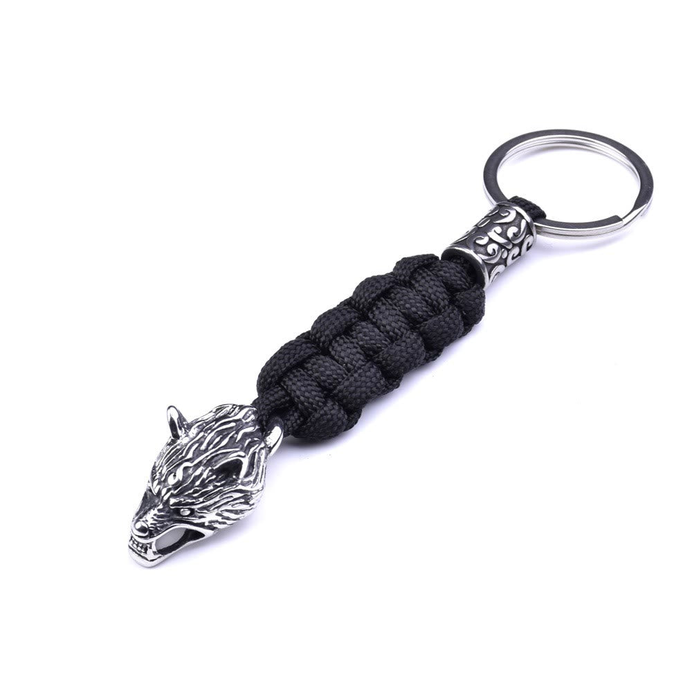 WorldNorse Stainless Steel Wolf Head Paracord Keychain