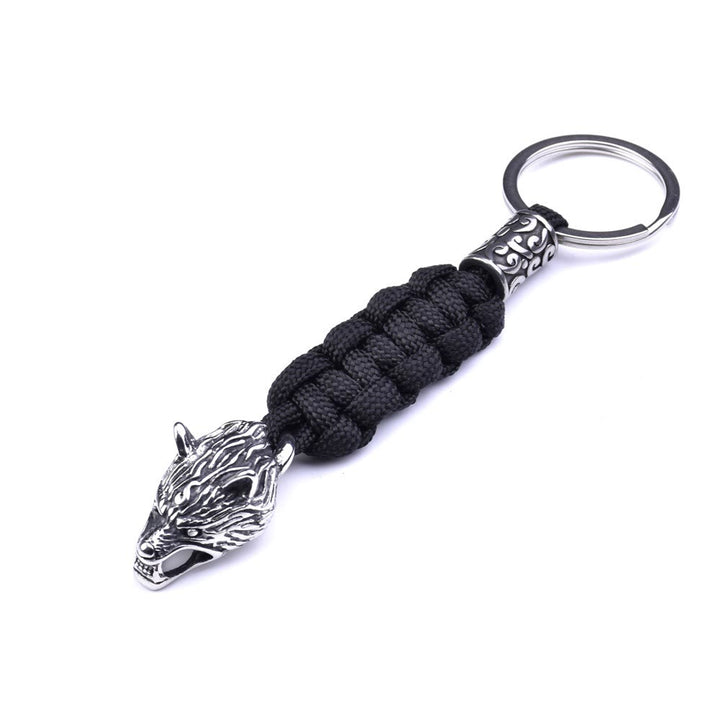 WorldNorse Stainless Steel Wolf Head Paracord Keychain