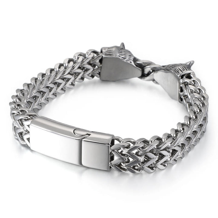 WorldNorse Double Wolf Head Steel Bracelet