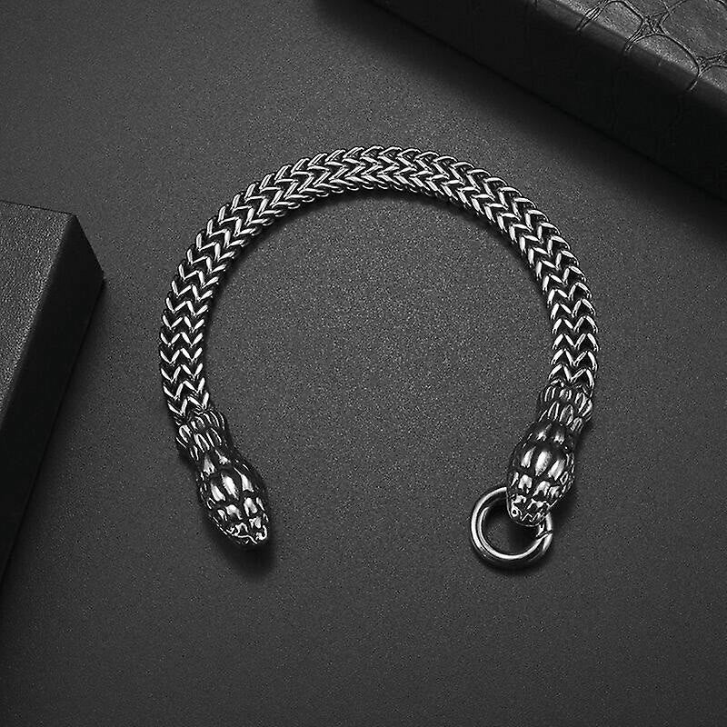 WorldNorse Double Snake Head Steel Bracelet