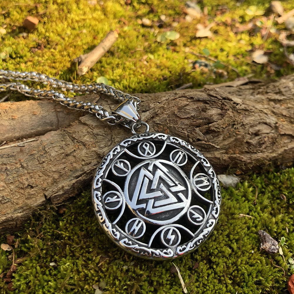 WorldNorse Rune Around Valknut Necklace