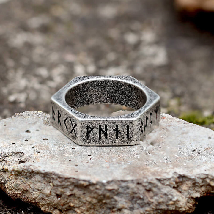 Flash Sale - WorldNorse Viking Runes Hexagon Stainless Steel Geometric Ring