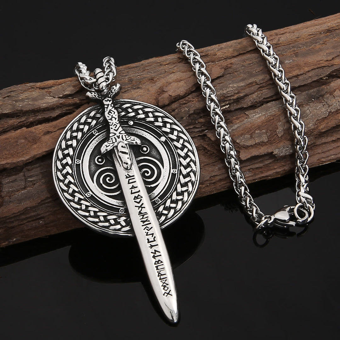 WorldNorse Nordic Longsword With Runes Shield Necklace