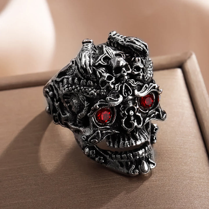 WorldNorse Red Blue Green Eyes Skull Ring