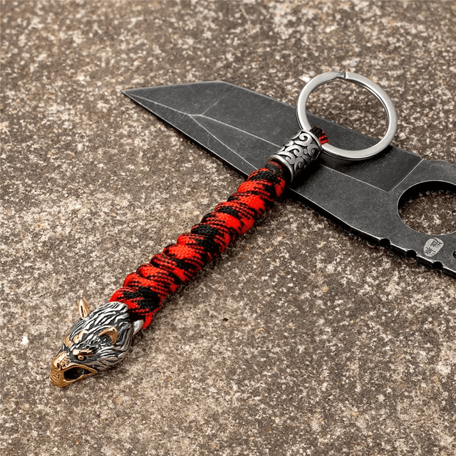 WorldNorse Stainless Steel Wolf Head Paracord Keychain