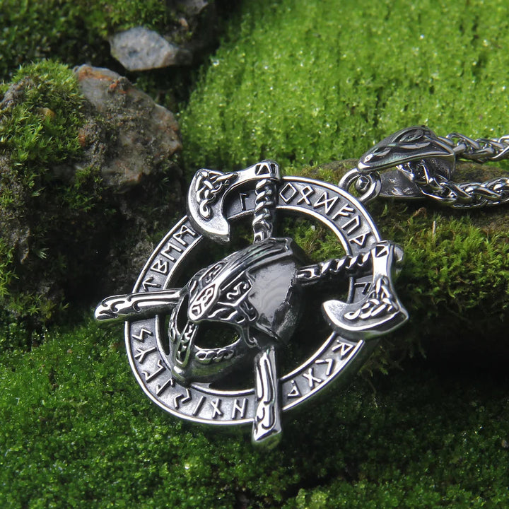 WorldNorse Double Tomahawk Warrior Helmet Necklace