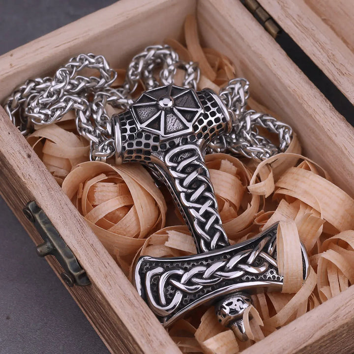 WorldNorse Celtic Endless Knot Thor's Hammer Shaped Necklace