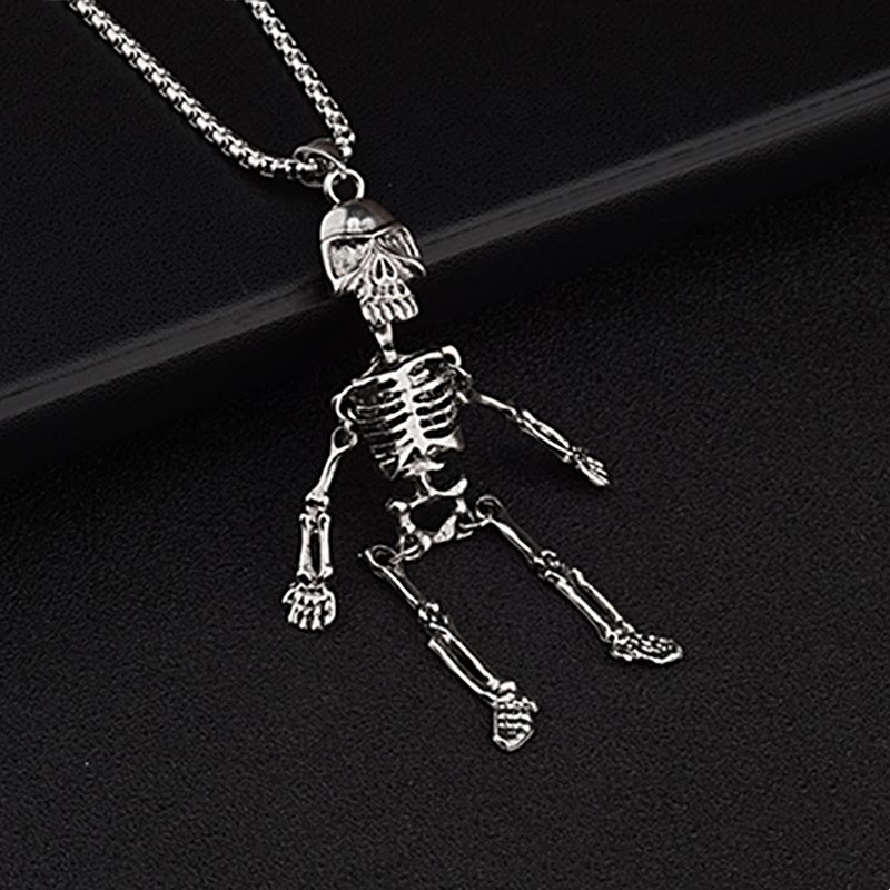 WorldNorse Gothic Skull Skeleton Long Chain Necklace