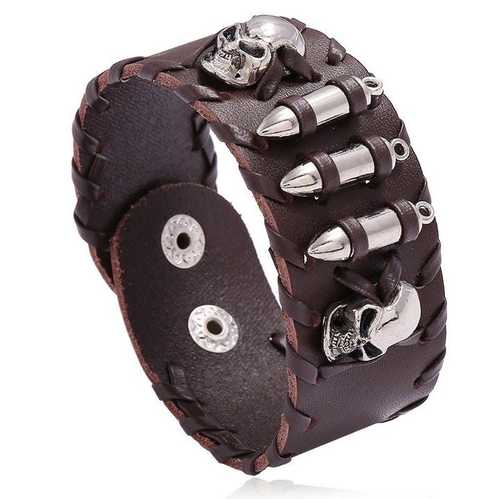 WorldNorse Skull Leather Cuff Biker Wide Bracelet