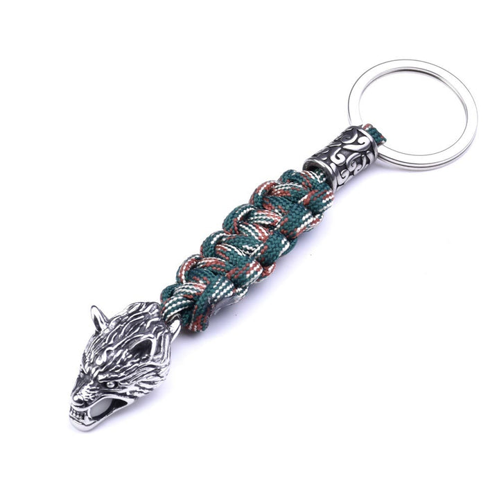 WorldNorse Stainless Steel Wolf Head Paracord Keychain