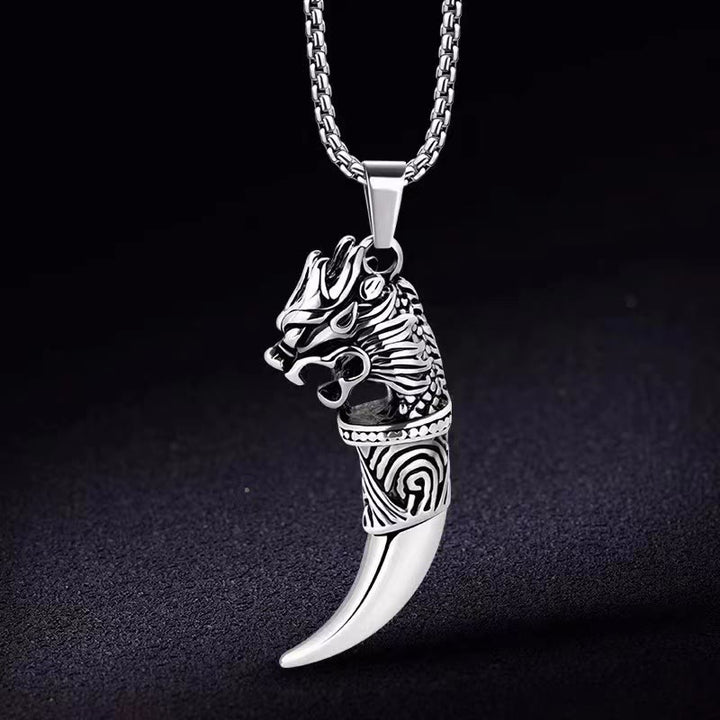 WorldNorse Wolf Tooth With Wolf Head Necklace