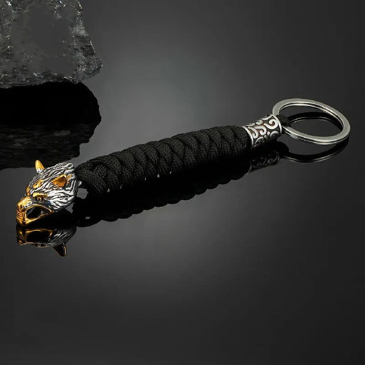 WorldNorse Stainless Steel Wolf Head Paracord Keychain