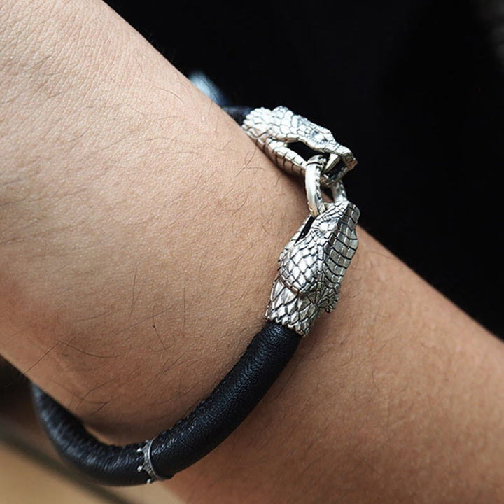 WorldNorse 925 Sterling Silver Viking Animals Leather Bracelet