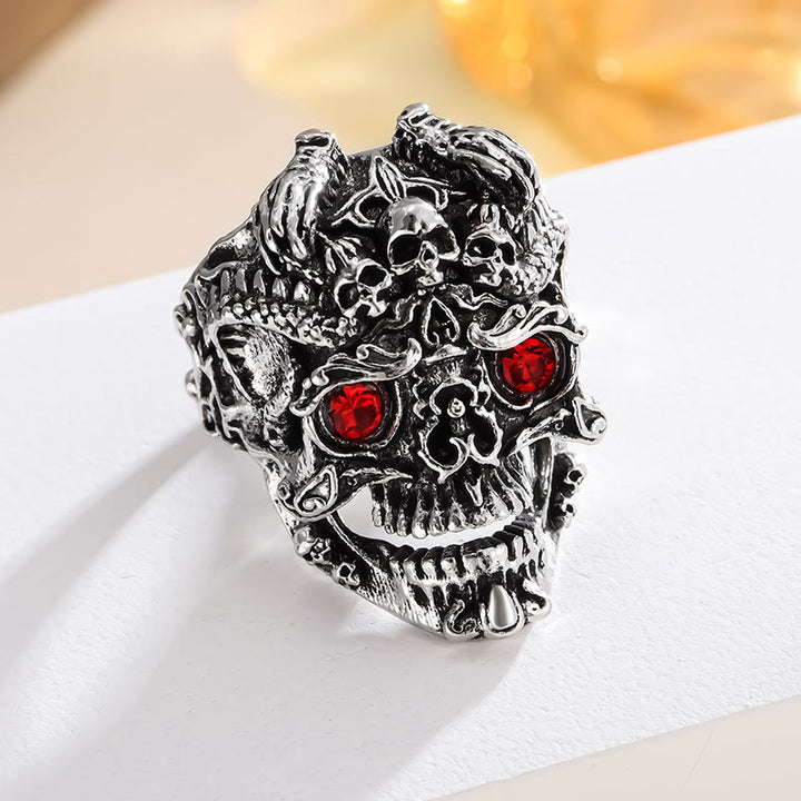 WorldNorse Red Blue Green Eyes Skull Ring