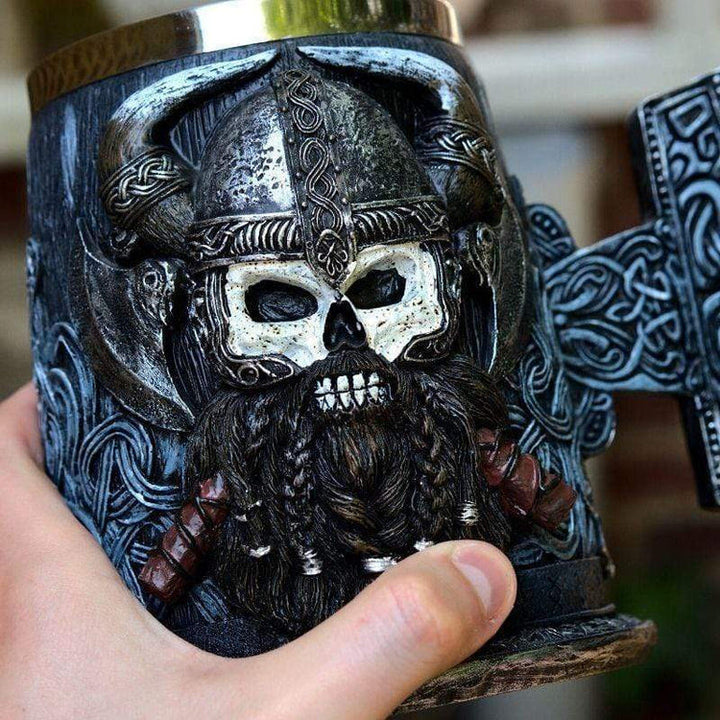 WorldNorse Mjolnir Skull With Horned Helmet Tankard Mug