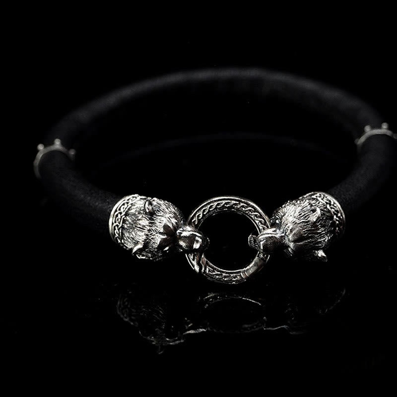 WorldNorse 925 Sterling Silver Viking Animals Leather Bracelet