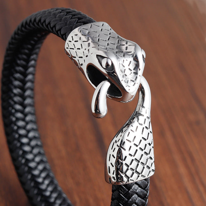 WorldNorse Snake Head Leather Bracelet