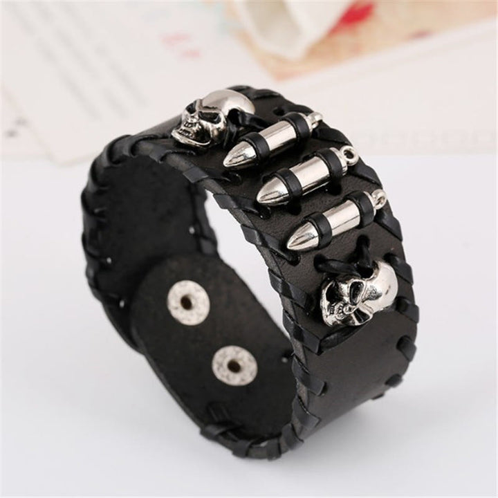 WorldNorse Skull Leather Cuff Biker Wide Bracelet