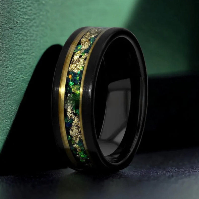 WorldNorse Tungsten Green Gravel Gold Foil Ring