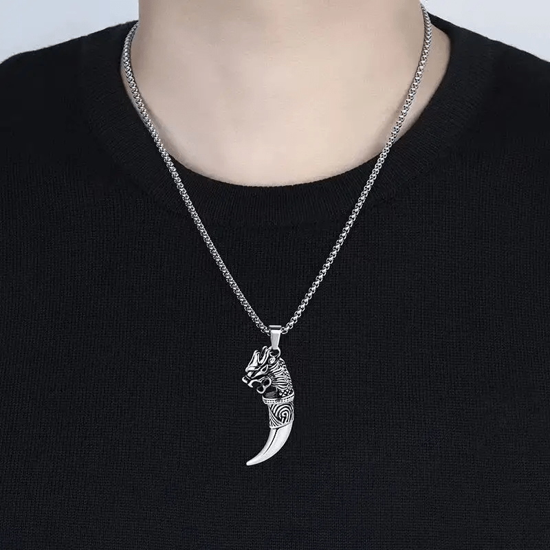 WorldNorse Wolf Tooth With Wolf Head Necklace