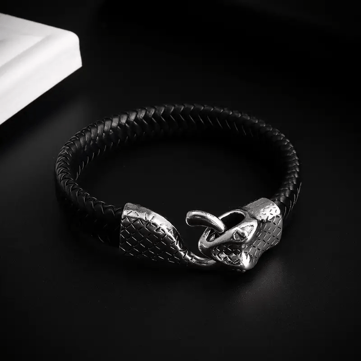 WorldNorse Snake Head Leather Bracelet