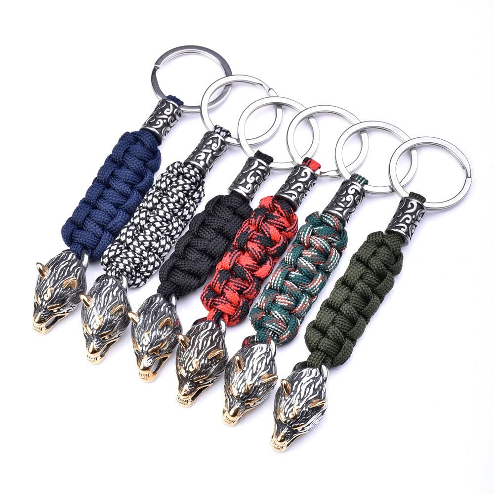 WorldNorse Stainless Steel Wolf Head Paracord Keychain