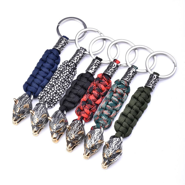 WorldNorse Stainless Steel Wolf Head Paracord Keychain