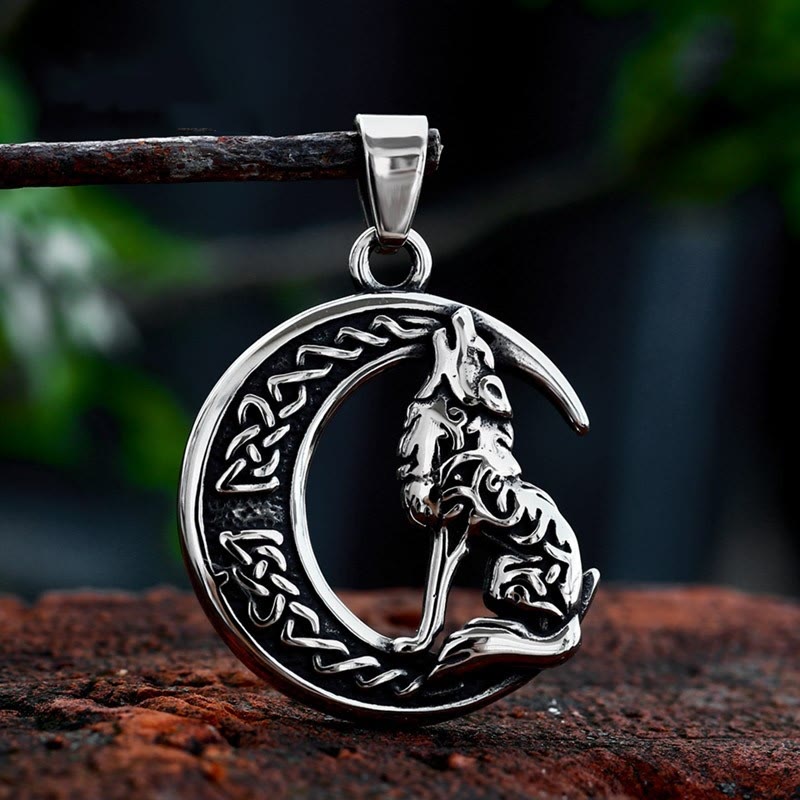 WorldNorse Wolf Head Half Moon Necklace