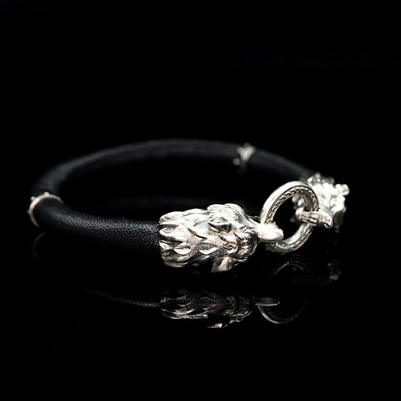 WorldNorse 925 Sterling Silver Viking Animals Leather Bracelet