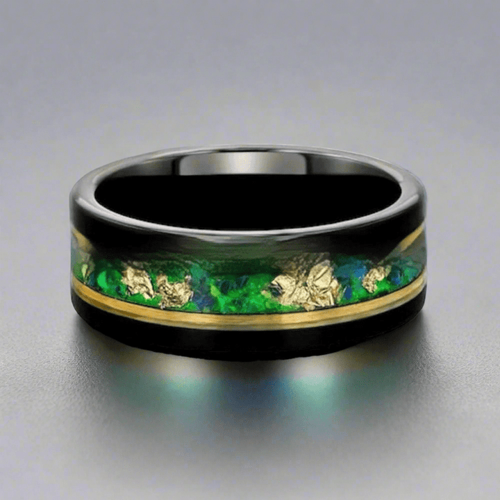 WorldNorse Tungsten Green Gravel Gold Foil Ring