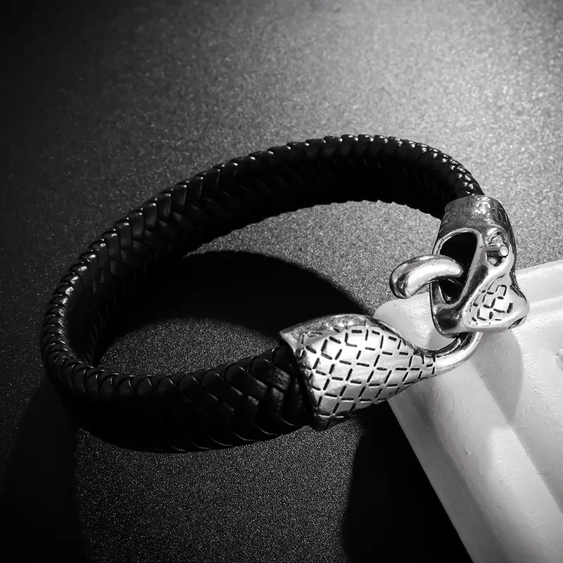 WorldNorse Snake Head Leather Bracelet