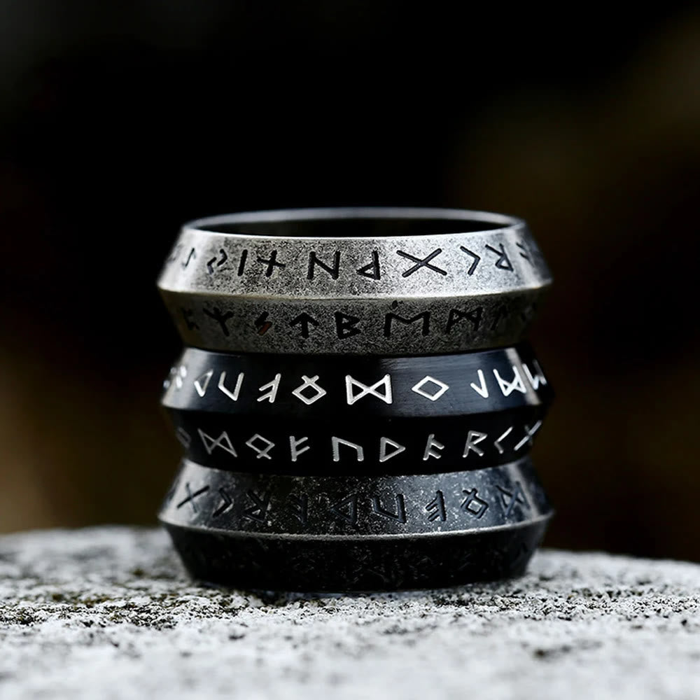 FREE Today: "War God" - Retro Futhark Runes 8mm Stainless Steel Ring