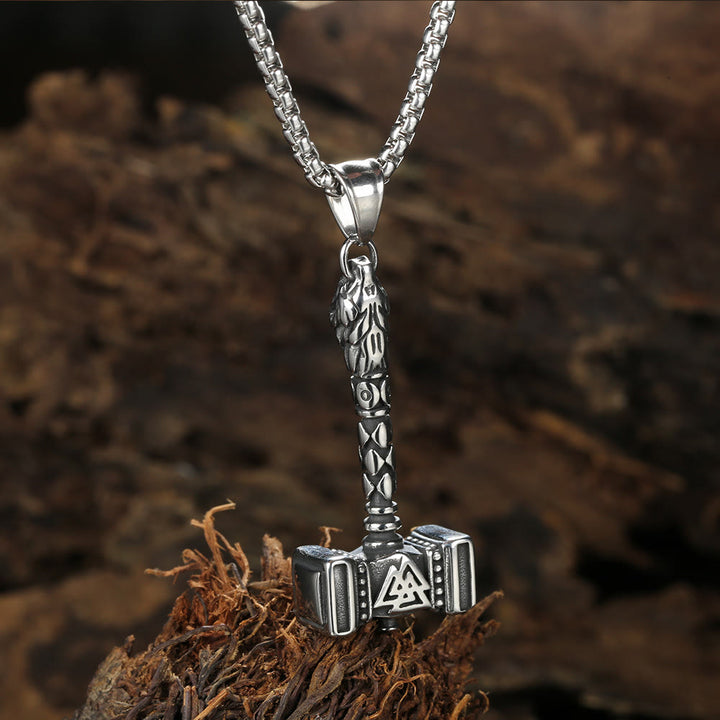 WorldNorse Mjolnir Thor's Hammer And Valknut Necklace