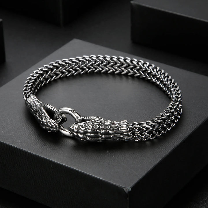 WorldNorse Double Snake Head Steel Bracelet