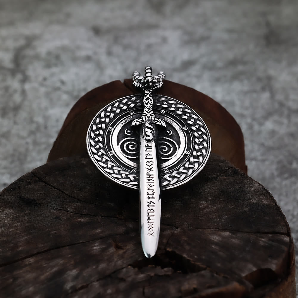 WorldNorse Nordic Longsword With Runes Shield Necklace