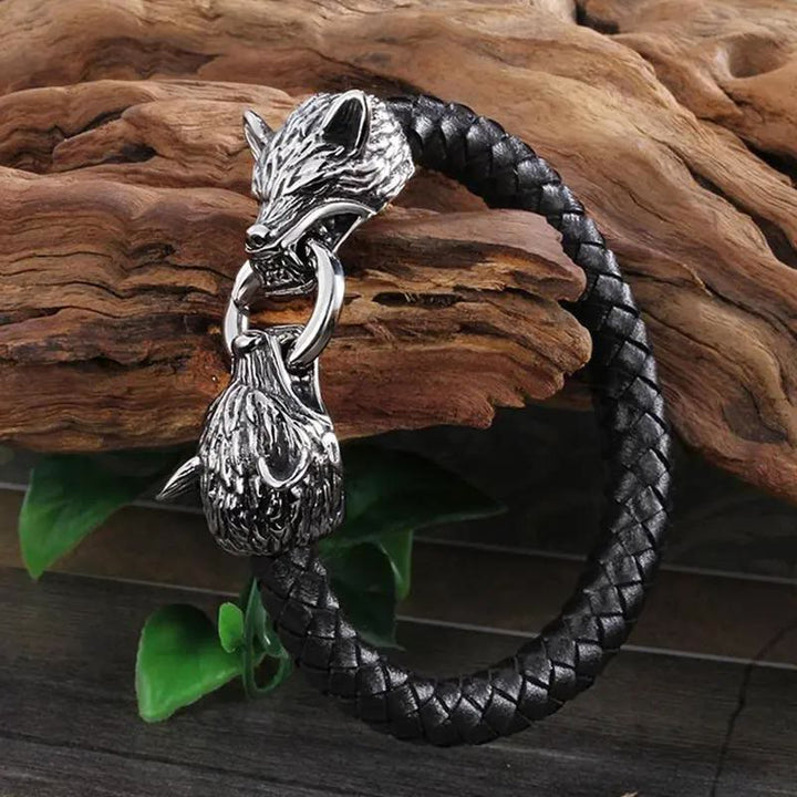 WorldNorse Odin's Wolves Leather Bracelet