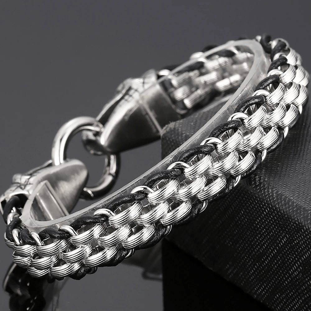 WorldNorse Snake Heads Buckle Braided Leather Bracelet