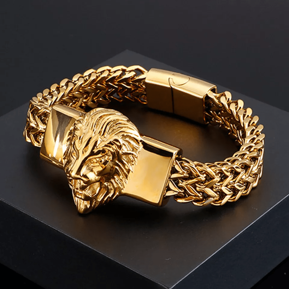 WorldNorse 316L Stainless Steel Lion Head Bracelet