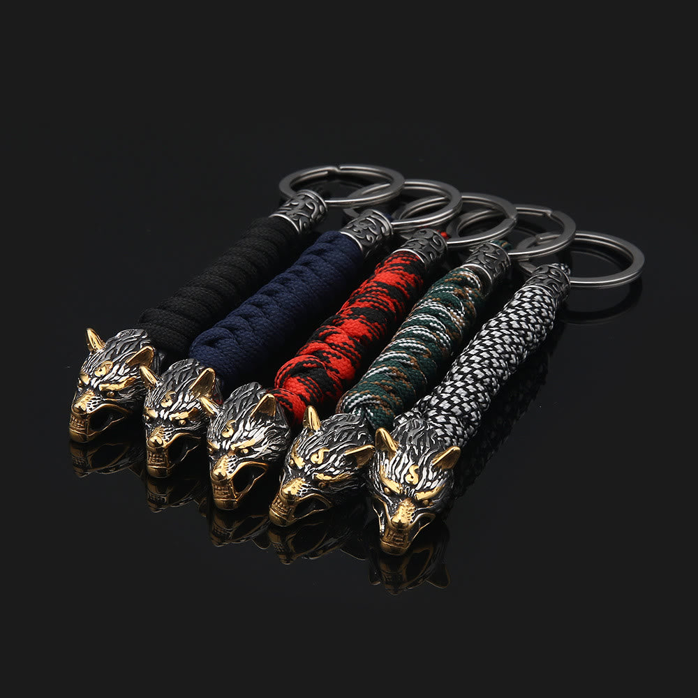 WorldNorse Stainless Steel Wolf Head Paracord Keychain