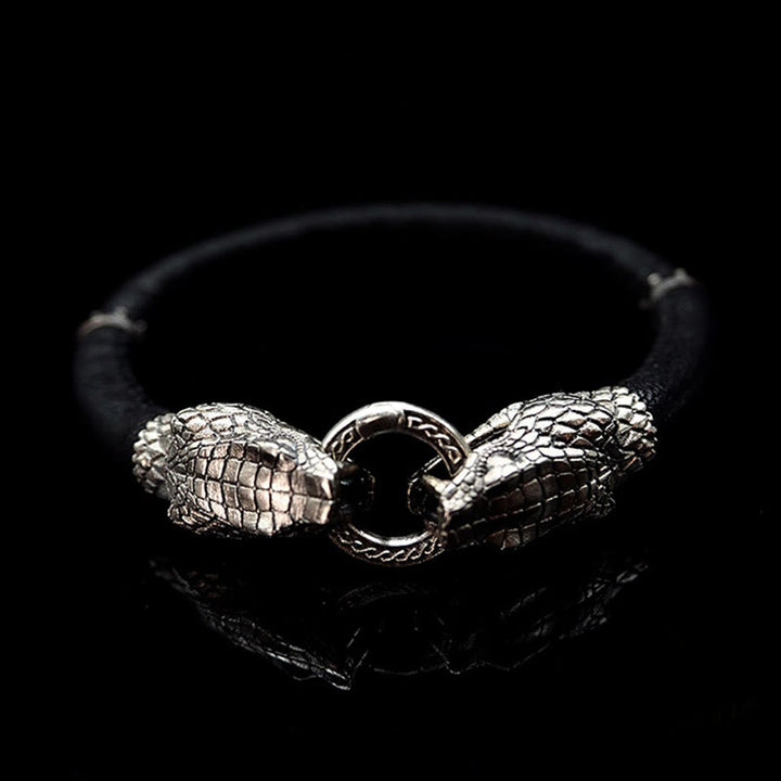 WorldNorse 925 Sterling Silver Viking Animals Leather Bracelet